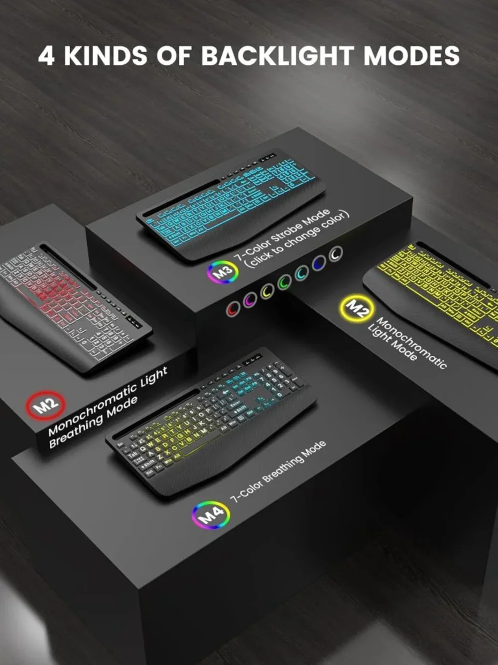 Large Print Backlit Wired USB Keyboard with 7-Color Lights & Wrist Rest - Easy